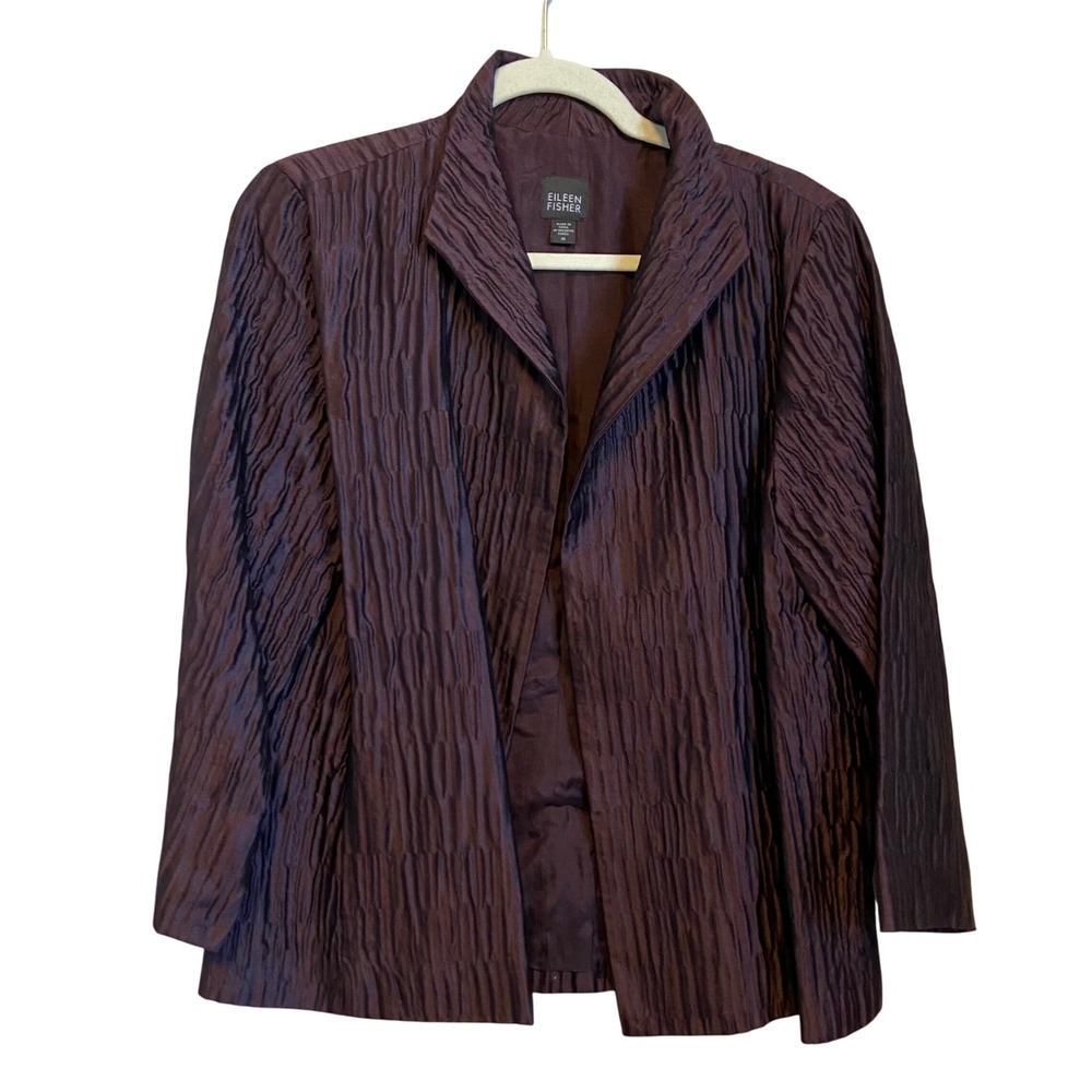Eileen Fisher Crinkle Textured Silk‎ Blend Jacket Blazer Women's Medium Purple